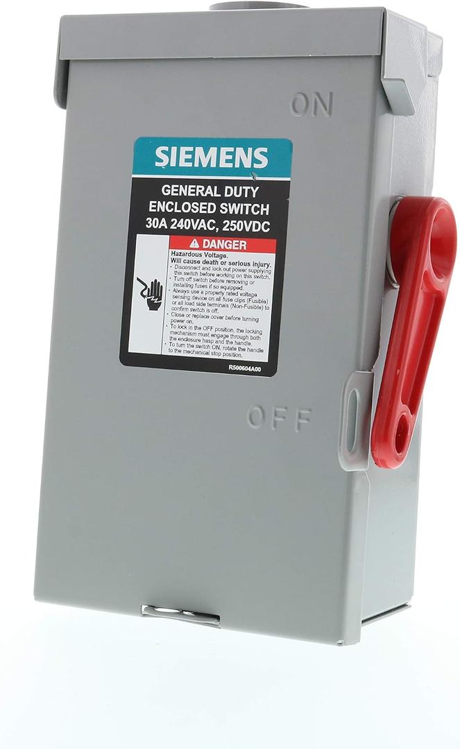 SIEMENS 2P 30A 240V General Duty Safety Switch Outdoor, Fusible, ANSI 61 Grey