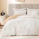 EXQ Home Tufted Diamond Comforter Set King, 3 Pieces Bed Set,Beige