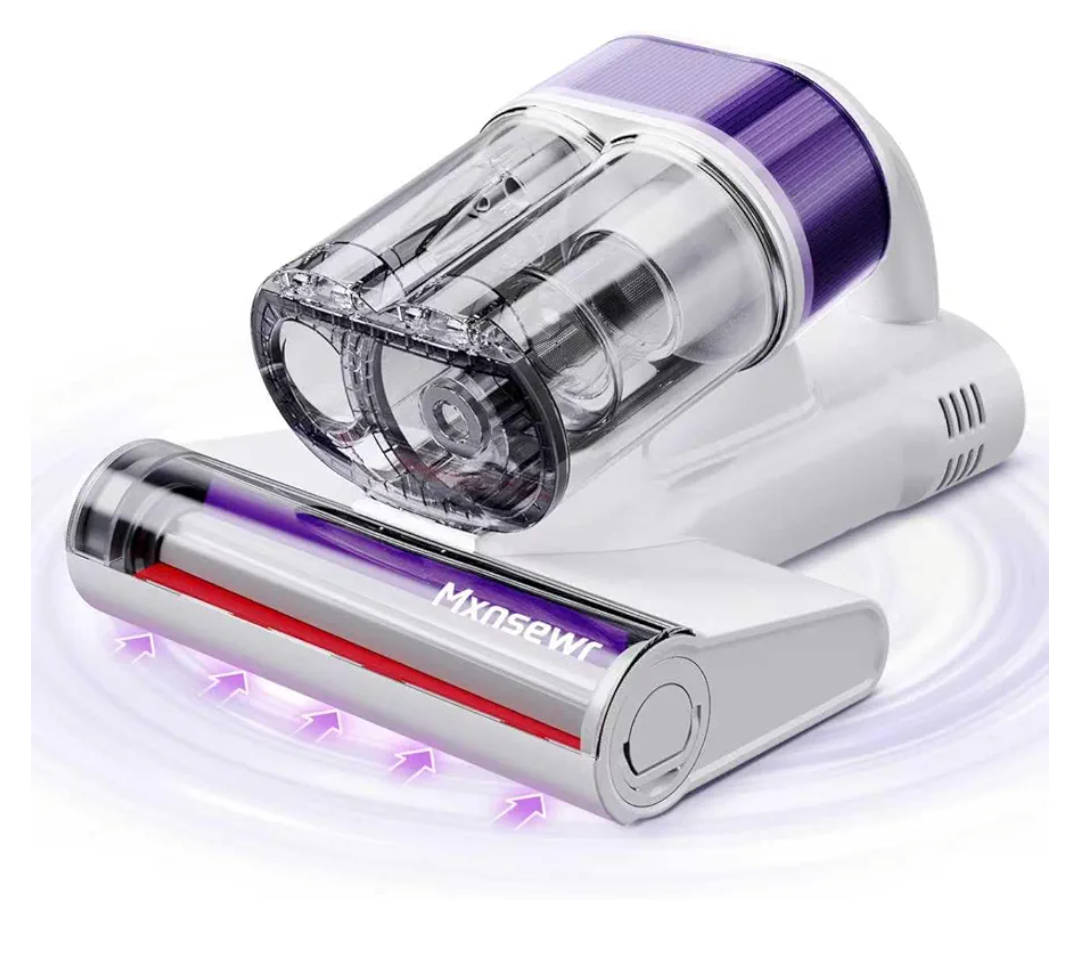 Mxnsewr Mattress Vacuum Cleaner, Ultrasonic Bed Vacuum Cleaner with 18Kpa Strong Suction, 150°F Heat & 253.7nm UVC Light, Intelligent Dual Cup, OneClick Dust Removal for Bed, Sofa, Pet Hair, White