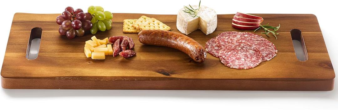 TIDITA 24" Large Acacia Wood Charcuterie Board with Handles - Extra Long Wooden Serving Cheese Boards - Rectangular Serving Platter for Meat Steak, Cracker Appetizers, Fruit Decorative Display
