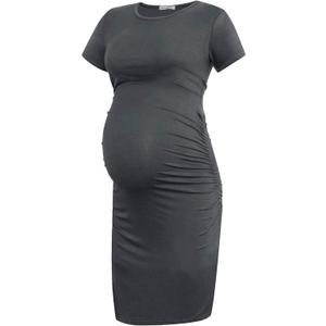 Smallshow Women's Short Sleeve Maternity Dress Ruched Pregnancy Clothes (Gray)