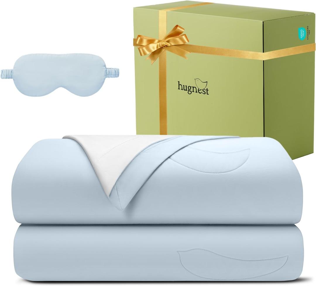 Tencel Cotton Comforters Queen Size, Breathable Lightweight Comforter, All Season Bedding to Keep Cool for Night Sweats, Includes 1 Queen Size Comforter Set (90"x90") + 2 Pillowcases (Hydrangea Blue)