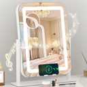 Dripex 5-in-1 Lighted Vanity Mirror with Bluetooth Speaker & Wireless Charging, 15"x12" LED Makeup Mirror with Lights 3 Colors Dimmable, Phone Holder Touch Keys 10X Magnification