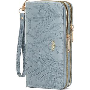 Wallet for Women Clutch Double Zip Around Credit Card Holder Leather Women's Wallet Large Capacity (1A-Light Blue)