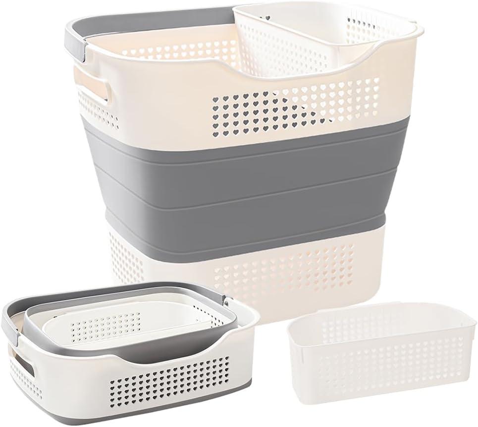 JOSUCLEN Collapsible Laundry Basket Plastic, 35L Foldable Laundry Basket for Small Spaces, Plastic Laundry Hamper with Handles, Pop up Laundry Basket Organizer ContainerGray