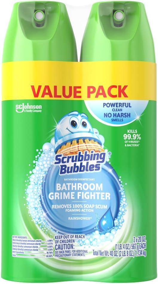 Scrubbing Bubbles Bathroom Grime Fighter Aerosol, Rainshower, 20 oz, 2 Count
