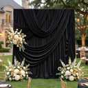 60ftx12ft Wrinkle Free Black Backdrop Curtain, 12 Panels 12FT Height Black Drapes for Wedding, Silky Polyester Photo Back Drop Cloth Draping for Birthday Party Photography Background