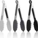 7-Inch Silicone Tongs Pack of 3, Small Tongs with Silicone Tips for Cooking, Barbecue, Buffet Serving (7", Black/Grey/White)