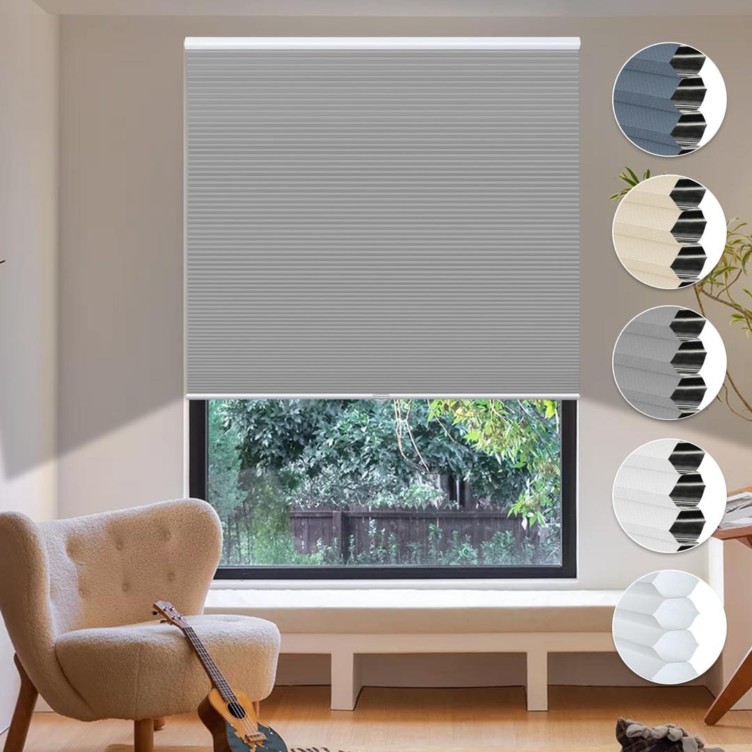 HOMEDEMO Cellular Shades Cordless White-Light Filtering 27" W x 64" H