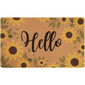 Asrug Hello Sunflower Door Mat for Front Door 17"x30", Door Mat for Indoor & Outdoor Entrance, Floral Spring Doormat with Non Slip Backing,Coir Welcome Doormat for Entryway Patio Porch