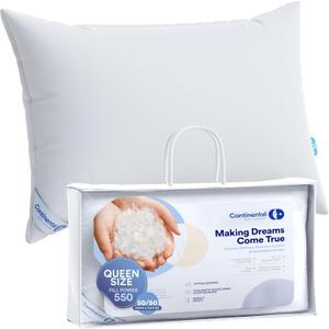 Continental Bedding Luxury Goose Feather Down Pillows Queen Size Pack of 1 - Family Made in New York - Breathable Bed Pillows for Sleeping, Back, Side, Stomach Sleepers - 50/50 Comfort and Support