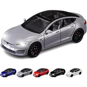 1/24 Scale Diecast Car Model S, Alloy Diecast Toy Cars Pull Back Toys with Sound & Light, Vehicles Toys for Kids Gift Car Lovers Collection (1/24 Model S -Grey)