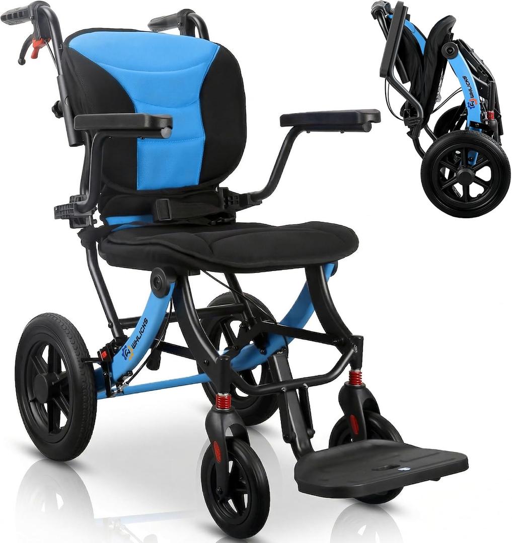 Wheelchairs for Adults Ergonimic Transport Chair Lightweight Foldable with 12-inch Big Wheels for All Terrains Travel Wheelchair with Removable Cushion