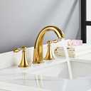 SaniteModar Polished Gold Bathroom Sink Faucet,Brass Bathroom Faucet 3 Hole,Widespread Bathroom Faucet for Sink 3 Hole,2 Handles Design with Water Supply Lines