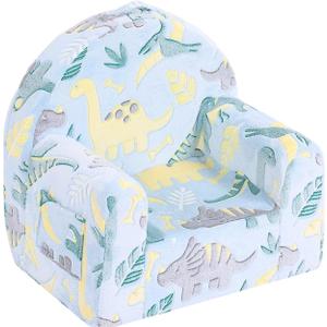 Welnow Kids Sofa Toddler Chair, High Back Children Couch with Side Pockets Glow in The Dark Kids Armchair with Removable and Washable Cover Carrying Handle Kids Read Sofa for Girl or Boy (Green Dinosaur)