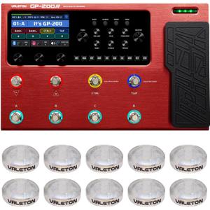 VALETON Multi Effects Processor Multi-Effects Pedal with Expression Pedal FX Loop MIDI I/O Guitar Bass Effects Pedal Amp Modeling IR Cabinets(Include 10 Pcs Additional Footswitch Toppers) (GP-200 Red Version)