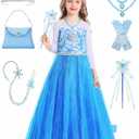 IBQ Girls Blue Dress Set for Kids Princess Costume Cosplay Cute Dress Up Birthday Outfits Gift Theme Party (100/(3-4 Years))