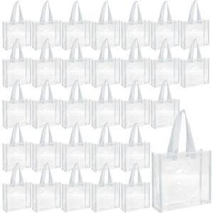 Eccliy 30 Pack 12x12x6 Inch Clear Tote Bag Stadium Approved Bulk Plastic Beach Tote Gift Bag with Handle for Gym Sports | 30 Pack, 12x12x6 Inch, Stadium Approved, Bulk, Tote Gift Bag, with Handle (White)
