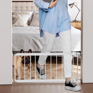 Short Dog Gate Indoor - MOOECKOM 13" Tall Small Dog Gate 18"-36'' Width Expandable, Easily Step Over Pet Gate with 2 Extension Kits - Pressure Mounted for Doorways Stairs.