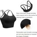 Womens Padded Sports Bra Fitness Workout Running Camisole Crop Top with Built in Bra (Black, M)