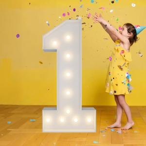 3FT Marquee Numbers, Warm White Light Up Number 1 with Display Board, Marquee Balloon Kit Decorations, DIY Pre-Cut Frames for Party, 1st Baby Birthday, Anniversary Decor, 21st Milestones
