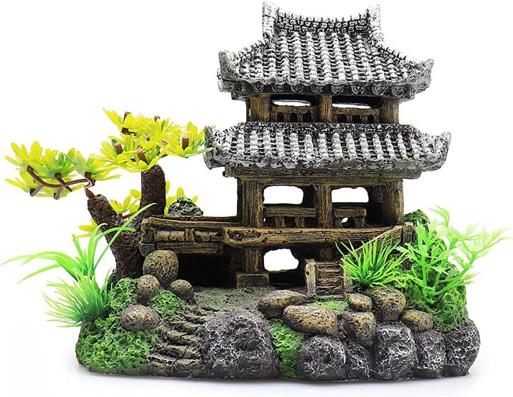 IBWell Classical Lifelike Chinese Landscape Resin Aquarium Castle Decorations Fish Tank Ornaments (Building)