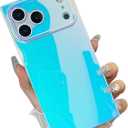 Cute Holographic Compatible with iPhone Rectangle Case, Slim Colorful Glossy Soft TPU Protective Durable Cases Cover for Women Girls(Blueray, 17 Pro Max)
