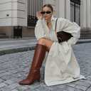 Tscoyuki Knee High Boots for Women Kitten Low Heel Square Toe Tall Boots Side Zipper Vegan Leather Heeled Long Fall Boots for Office Dating Party Work Trendy (Brown)