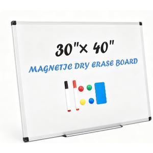 Simple Deluxe Magnetic White Board for Wall, 40" x 30" Dry Erase Board, Includes 1 Dry Eraser & 2 Multicolor Markers & 4 Magnetic Pins, Reinforced Aluminum Frame for Home Office Classroom
