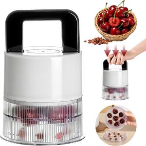Cherry Pitter Tool - 7-in-1 Multiple Cherry Corer with 1.5" Extra Large Slots for Jumbo Cherries, Olive Pitter, Transparent Pit Container, Dishwasher Safe, Anti-Splash Design