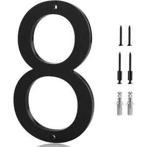 10 Inch Black House Numbers 8 - Easy Installation With Screw Set, Includes Hardware for Flush or Floating Mount, Frosted Matte Black Acrylic Address House Numbers for Door, Exterior, Porch