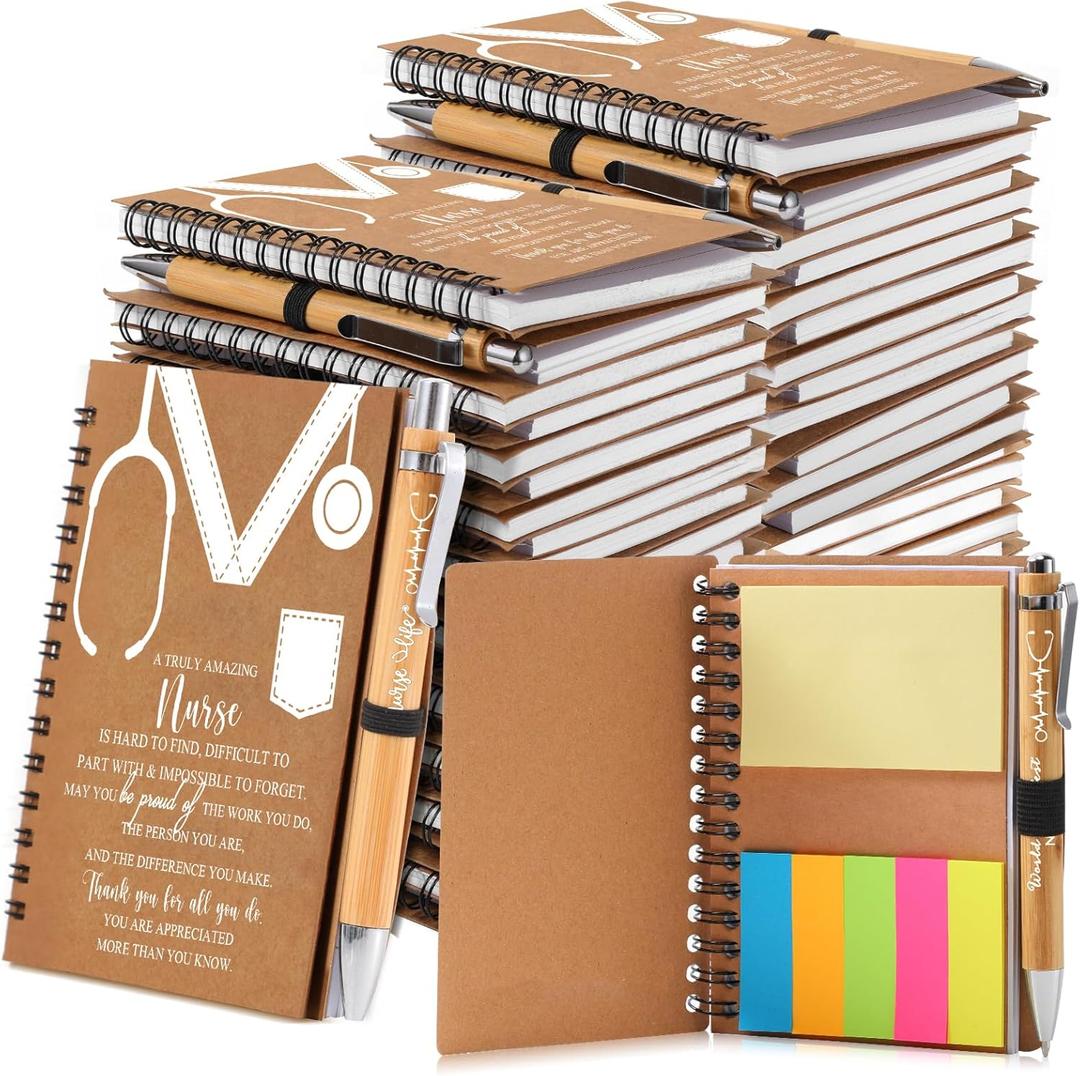 Jetec 12 Set Nurses Week Gifts Bulk 2026 Nurse Appreciation Gift Set Small Inspirational Kraft Spiral Nursing Notebooks with Sticky Notes Pens for Healthcare Medical Hospital Coworker Staff Office