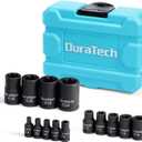 DURATECH 14-Piece External Star Impact Socket Set with Storage Case, E4 to E24, 1/4, 3/8, 1/2 Drive Female E-Torx Torque Socket for Working with Impact Wrench, Cr-V Steel