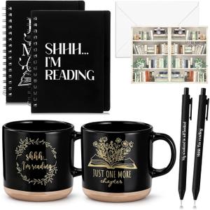 Book Lovers Gift 13oz Ceramic Coffee Mug Book Lovers Spiral Journal Notebook Bookish Greeting Card Ballpoint Pen School Librarian Appreciation Gift for Women Teacher Bookworm(10 Pcs,Vivid)