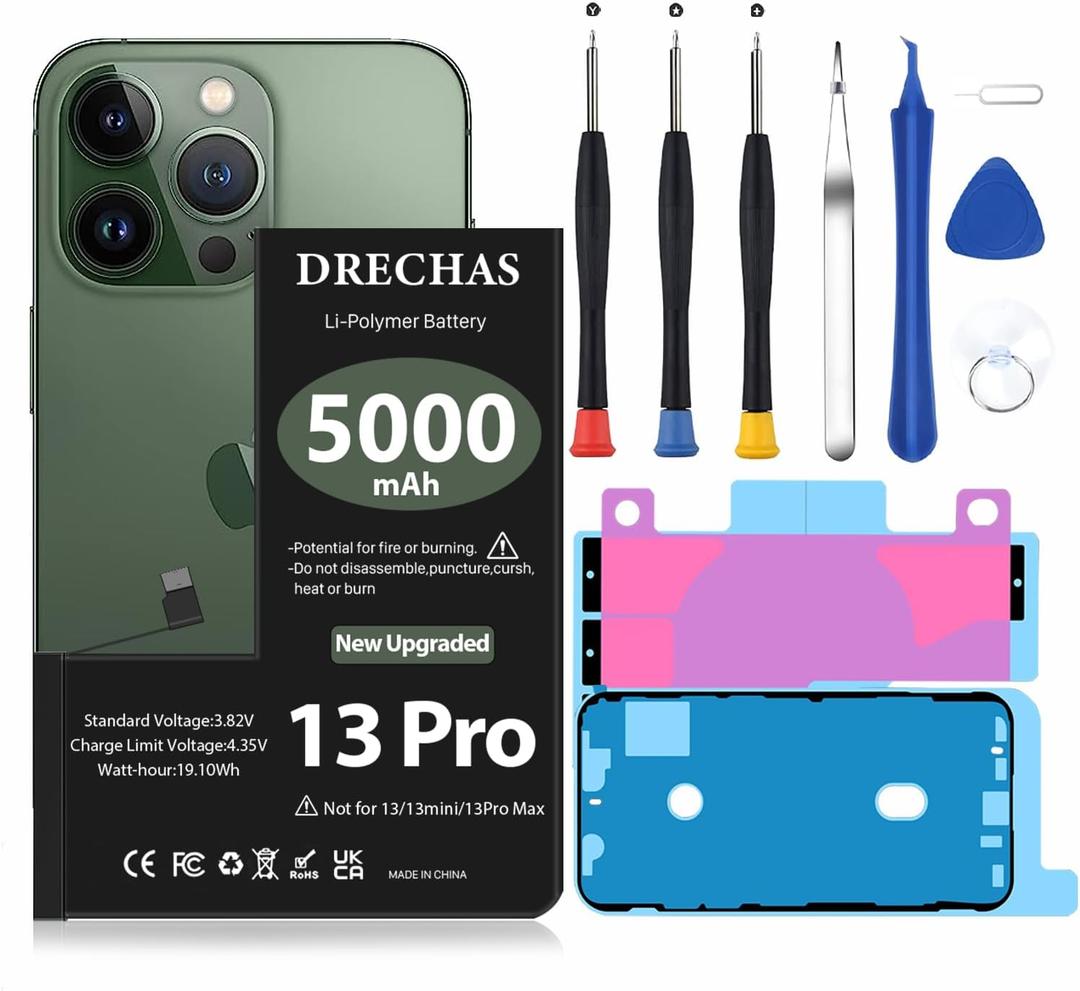 [5000mAh]Battery for iPhone 13 Pro, 2025 New Upgraded High Capacity Li-Polymer Replacement Battery for iPhone 13Pro Models A2636 A2638 A2639 A2640 A2483 with Complete Professional Repair Tool Kit