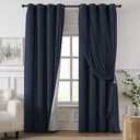100% Blackout Curtains for Bedroom, Double Layer Navy Blue Curtains, Black Out Curtain 84 inch long With Sheer Overlay for Living Room, Room Darkening Window Drapes with Grommet, 52"W x 84"L