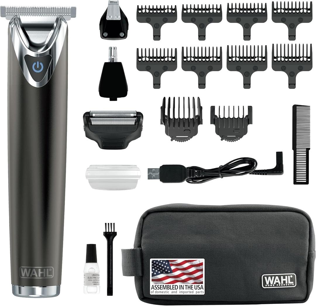 WAHL USA Stainless Steel Lithium Ion 2.0+ Slate Beard Trimmer for Men - Electric Shaver, Nose Ear Trimmer, Rechargeable All-in-One Men's Grooming Kit - Model 9864