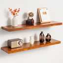 32 Inch Teak Floating Shelves Set of 2 - Solid Natural Wood Wall Mounted Shelves with Invisible Brackets - Heavy Duty Waterproof Storage for Bathroom, Kitchen, Living Room & Outdoor