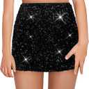 CharmWM Girls Sequin Skirt Kids Fashion High Waisted Sparkle Glitter Party Short Dress Mini Skirts 5-14 Years Black