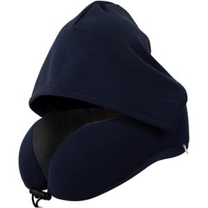 Neck Pillow with Blackout Hood, Travel Pillow for Airplane, Ergonomic Memory Foam, Adjustable Buckle Strap, Breathable & Detachable Modal Cotton Pillowcase, Ideal for Traveling, Office Naps