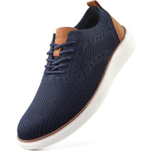 VILOCY Men's Casual Dress Sneakers Lace-Up Oxfords Business Mesh Breathable Walking Shoes Tennis Comfortable (8, Dark Blue)