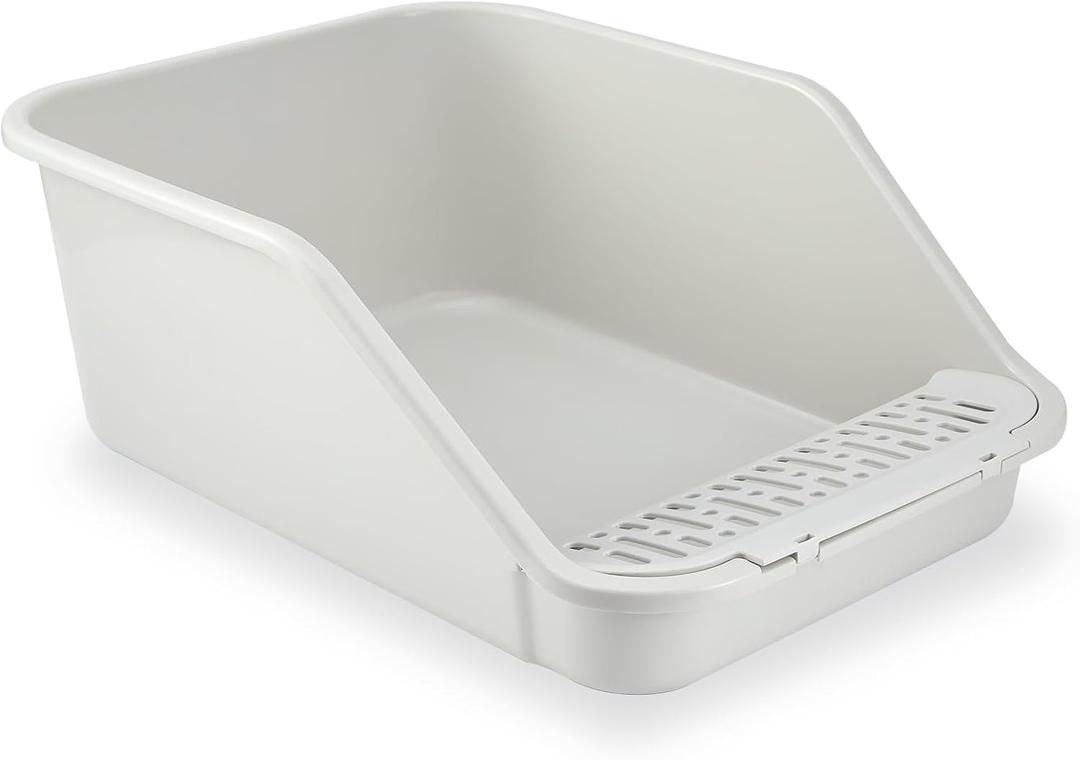SpaceTime Large Cat Litter Box with High Sides,Cat Boxes for Indoor Cats,Cat Litter Pan for Kitty,Litter Box with Low Entry,Easy to Clean,Anti-Splashing (Grey)