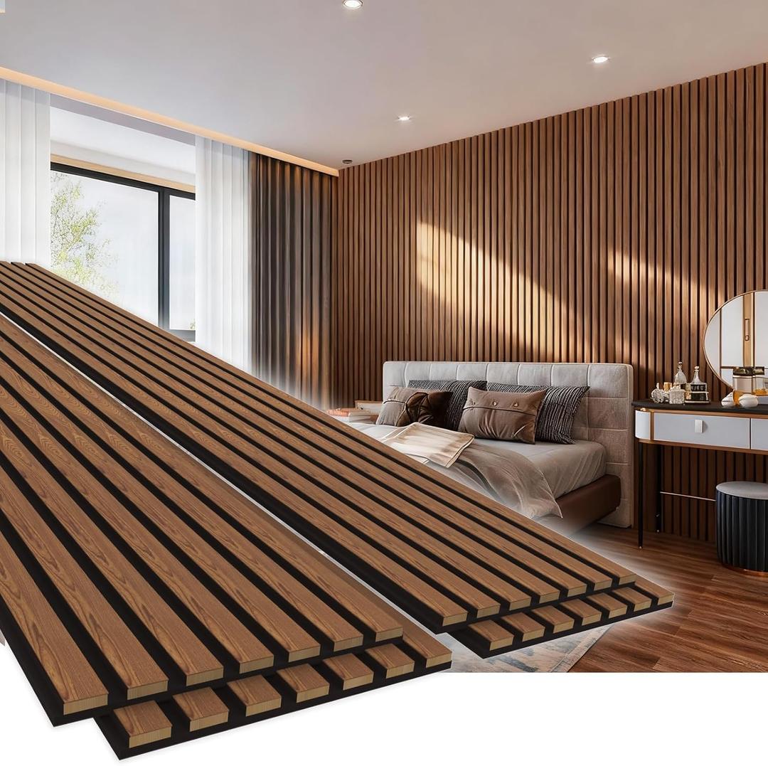 EVERECO 4 Pack 94.5"  11" Wood Panels for Wall, Acoustic Soundproof Wall Slat Panels, 3D Wall Panels for Home Office Decoration, Walnut