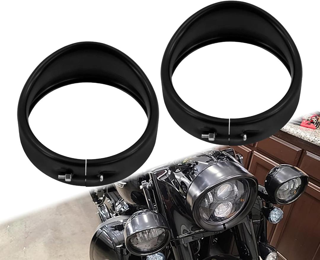 Motorcycle 4.5'' Auxiliary Fog Light Trim Ring Cover 4 1/2" LED Passing Lamp Trim Rings Visor Style Fit for Harley Touring Electra Glide Road King (Matte Black)
