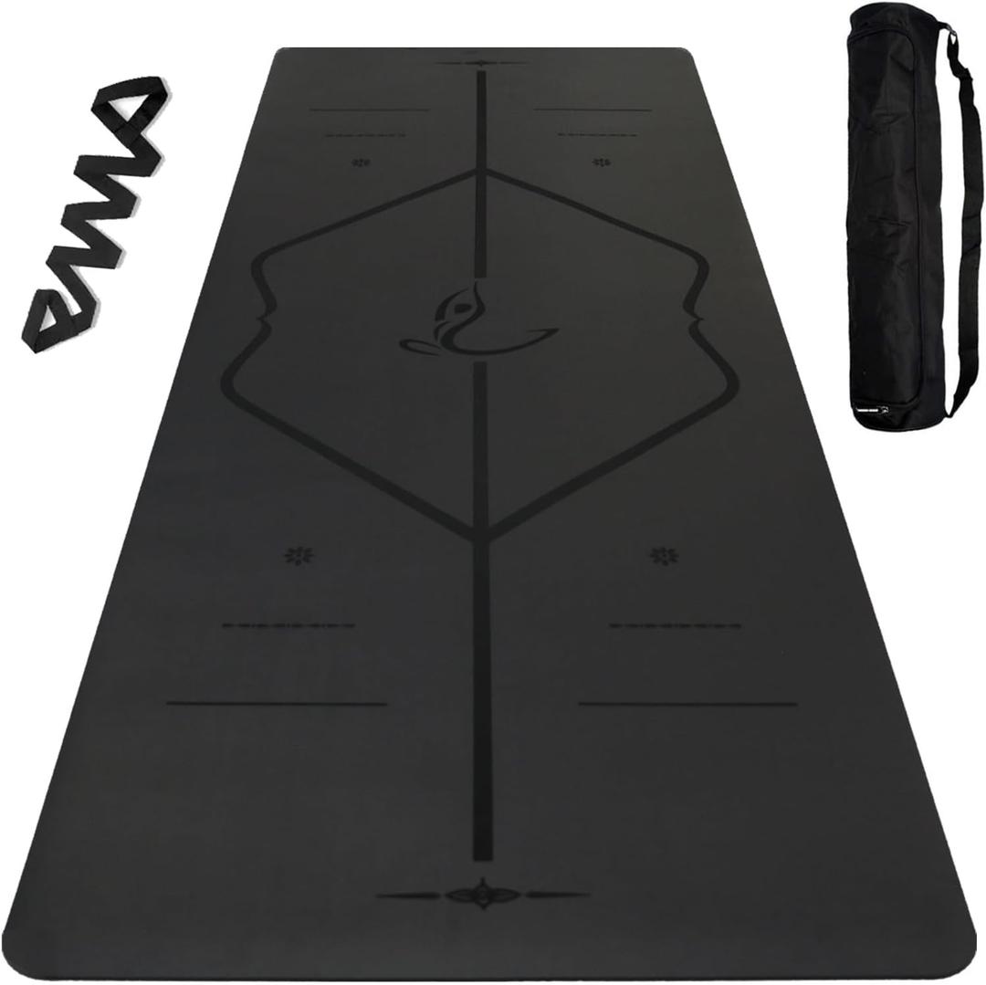 Yoga Mat Free Yoga Bag Included - Patented Alignment System, Warrior-like Grip, Non-slip, Eco-Friendly and Biodegradable, Sweat-Resistant, Long, Wide, 5mm Thick Mat for Comfort 72.04x26.77x0.19 Inch