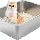 Stainless Steel Cat Litter Box for Large Cats - 17.5"x13.6"x6.1" High-Sided Metal Tray, Anti-Splash & Odor Resistant, Durable Rustproof Design, Easy to Clean 2Pcs