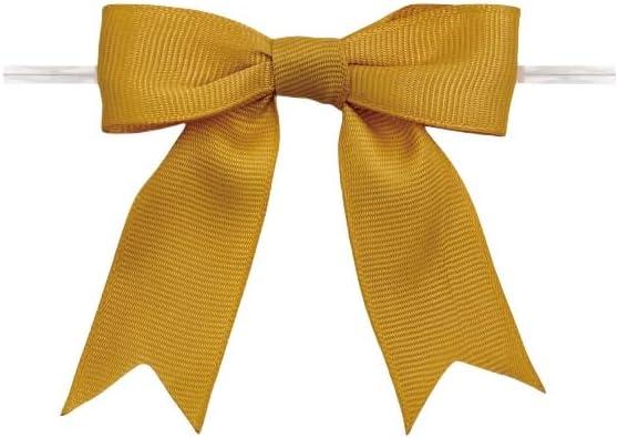 50 Pcs 2.5 Inches Twist Tie Grosgrain Ribbon Bows Pretied Premade Craft Bows for Treat Bags Gift Wrapping Basket Wedding Baby Shower Brithday Christmas Party (2.5", Gold)