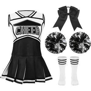 TOONRAIN Children's Classic Cheerleading Costume Set of 5- Soft, Breathable, Comfortable (Black)