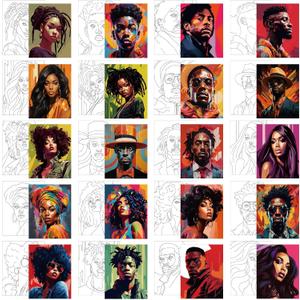 Sherr 20 Pcs Black History Month Pre Drawn Canvas African American Canvas to Paint Afro Queen Black Art for Painting for Adults Outline Pre Drawn Stretched Cotton Art to Paint Party Set, 8 x 10'