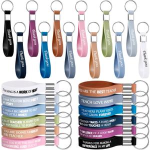 24 Pieces Thank You Gifts Bulk Teacher Appreciation Keychain Inspirational Gifts Wristbands for Appreciation Week, Teacher's Day, Graduation, Teacher Silicone Key Bracelet for Preschool High School